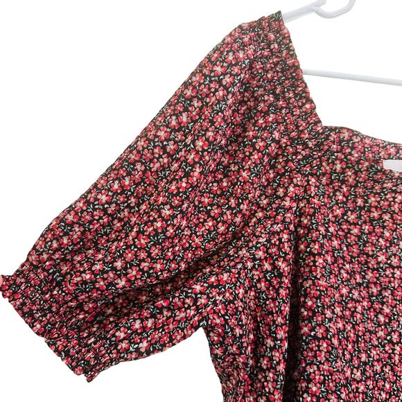 Loft Floral Smocked Cropped Sheer Puff Ruffle Sleeves Peplum Top Size XL - Picture 4 of 9